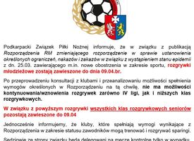 Do 9 kwietnia WSZYSTKIE rozgrywki zawieszone