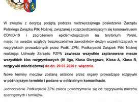 PILNE: Rozgrywki zawieszone do 29 marca