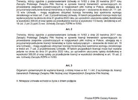 Uchwała dotyczącą przedłużenia licencji trenerskich