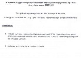 Uchwała w sprawie wytycznych i zaleceń przed nachodzącym sezonem